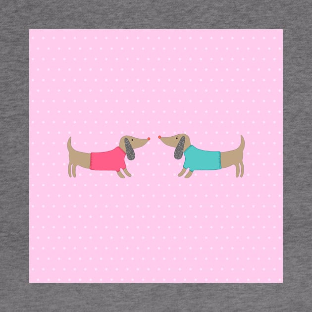 Cute dogs in love with dots in pink background by bigmomentsdesign